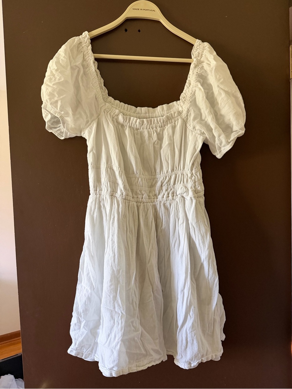 bp White Puff-Sleeve Smocked Waist Dress for Kids